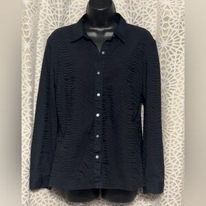 J. McLaughlin Black Textured Button Shirt L